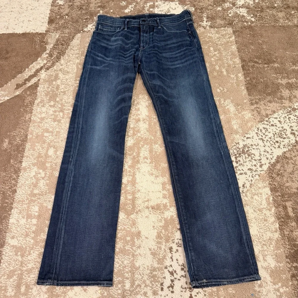 Levi's 504 Red Label Jeans Mens 34x34 Blue Denim Whiskered Straight